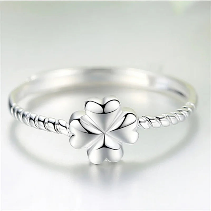 Classic Clover Flower Ring 925 Sterling Silver Ring Women Jewelry Adjustable
