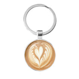 Coffee Latte Heart Art Keychain Chocolate Flower Charm Pendant