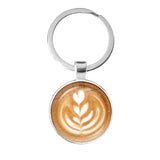 Coffee Latte Heart Art Keychain Chocolate Flower Charm Pendant