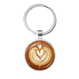 Coffee Latte Heart Art Keychain Chocolate Flower Charm Pendant