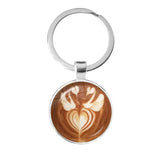 Coffee Latte Heart Art Keychain Chocolate Flower Charm Pendant