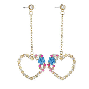 Colorful Crystal Heart Dangle Earrings for Women