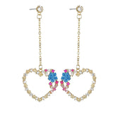 Colorful Crystal Heart Dangle Earrings for Women
