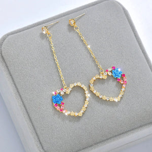 Colorful Crystal Heart Dangle Earrings for Women