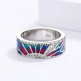Colorful Epoxy Silver Sun Ring Women's Wedding Bridal Enamel Rings