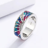 Colorful Epoxy Silver Sun Ring Women's Wedding Bridal Enamel Rings