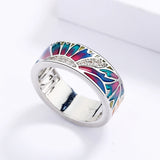 Colorful Epoxy Silver Sun Ring Women's Wedding Bridal Enamel Rings