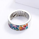 Colorful Epoxy Silver Sun Ring Women's Wedding Bridal Enamel Rings