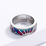 Colorful Epoxy Silver Sun Ring Women's Wedding Bridal Enamel Rings