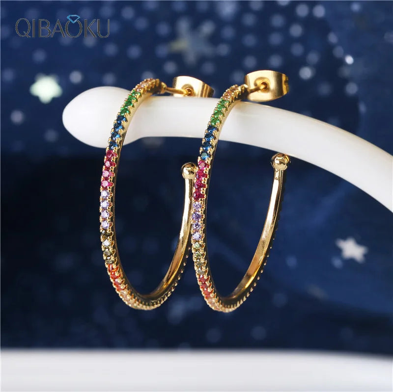 Colorful Zircon Large Earrings Studs for Women Party Fine Jewelry