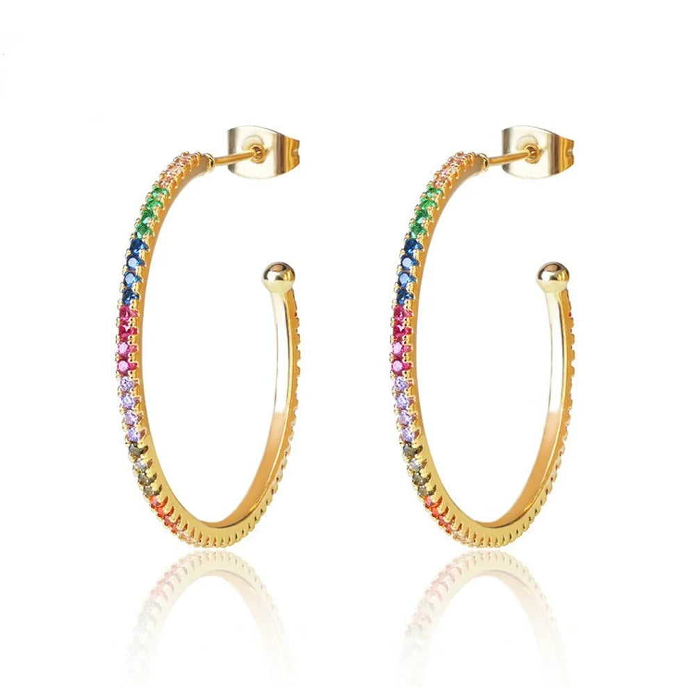 Colorful Zircon Large Earrings Studs for Women Party Fine Jewelry