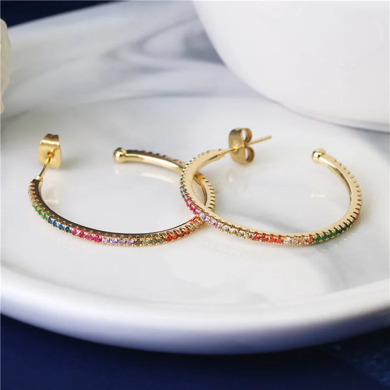 Colorful Zircon Large Earrings Studs for Women Party Fine Jewelry