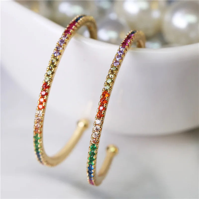 Colorful Zircon Large Earrings Studs for Women Party Fine Jewelry