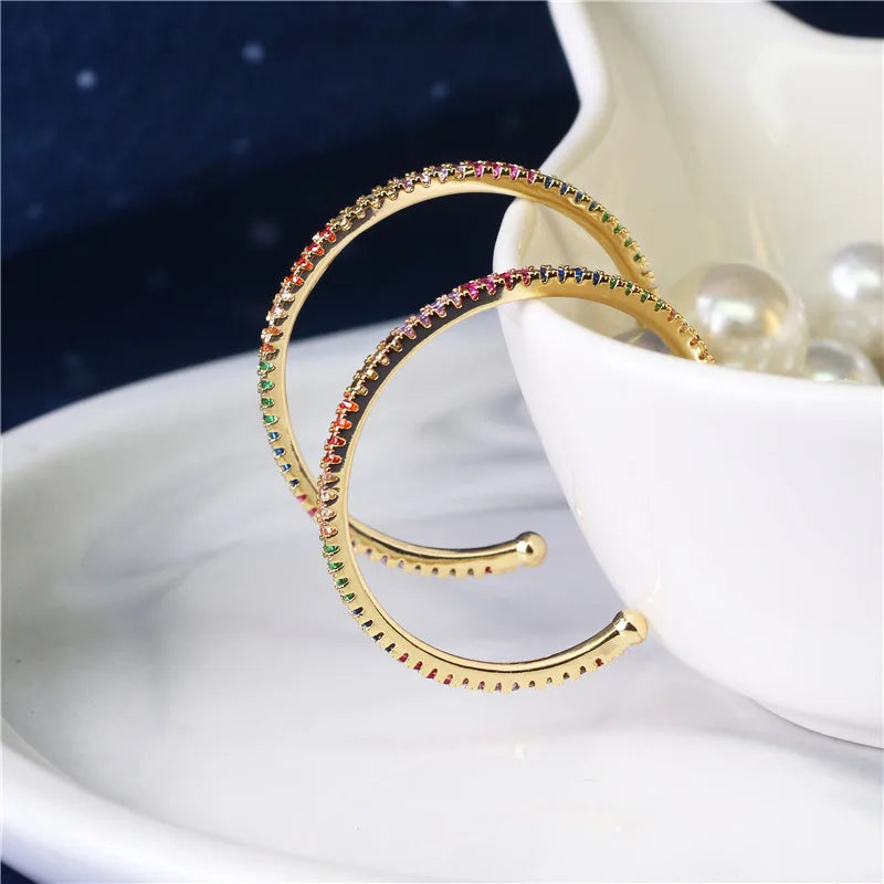Colorful Zircon Large Earrings Studs for Women Party Fine Jewelry