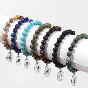 Compass Pendant Agate Bracelet Natural Stone Beaded Jewelry