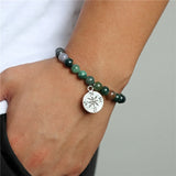 Compass Pendant Agate Bracelet Natural Stone Beaded Jewelry