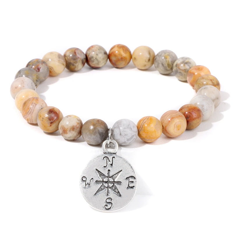 Compass Pendant Agate Bracelet Natural Stone Beaded Jewelry
