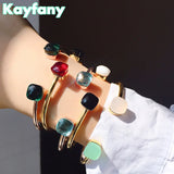 Copper Plated Stone Crystal Bracelets Open Bangle