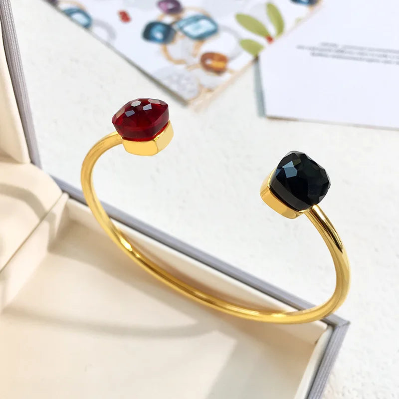 Copper Plated Stone Crystal Bracelets Open Bangle