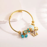 Couple Heart Charm Bangle Cuff Bracelet Stainless Steel Jewelry