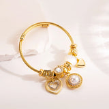 Couple Heart Charm Bangle Cuff Bracelet Stainless Steel Jewelry