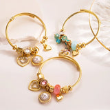 Couple Heart Charm Bangle Cuff Bracelet Stainless Steel Jewelry