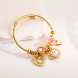 Couple Heart Charm Bangle Cuff Bracelet Stainless Steel Jewelry