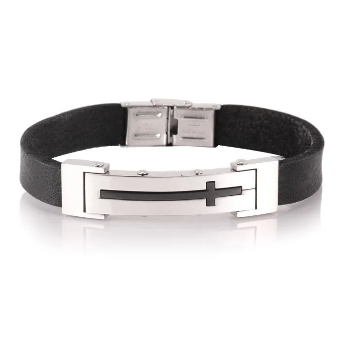 Classic Cross Bracelet Leather Titanium Bracelet