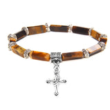 Men's Tiger Eye Cross Bracelet Cube Beads Natural Stone