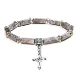 Men's Tiger Eye Cross Bracelet Cube Beads Natural Stone