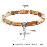 Men's Tiger Eye Cross Bracelet Cube Beads Natural Stone