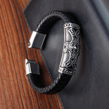Classic Cross Men's Leather Bracelet Stainless Steel Handsome Bangles