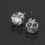 Classic Crown 925 Sterling Silver Round Simulated Diamond Ear Studs Earrings