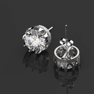 Classic Crown 925 Sterling Silver Round Simulated Diamond Ear Studs Earrings