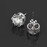 Classic Crown 925 Sterling Silver Round Simulated Diamond Ear Studs Earrings
