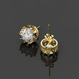 Classic Crown 925 Sterling Silver Round Simulated Diamond Ear Studs Earrings