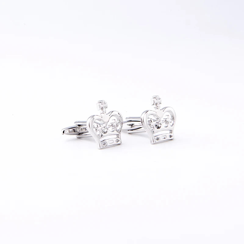 Classic Crown Cufflinks Silvery Plated Shirt Cuff Button Cross Jewelry