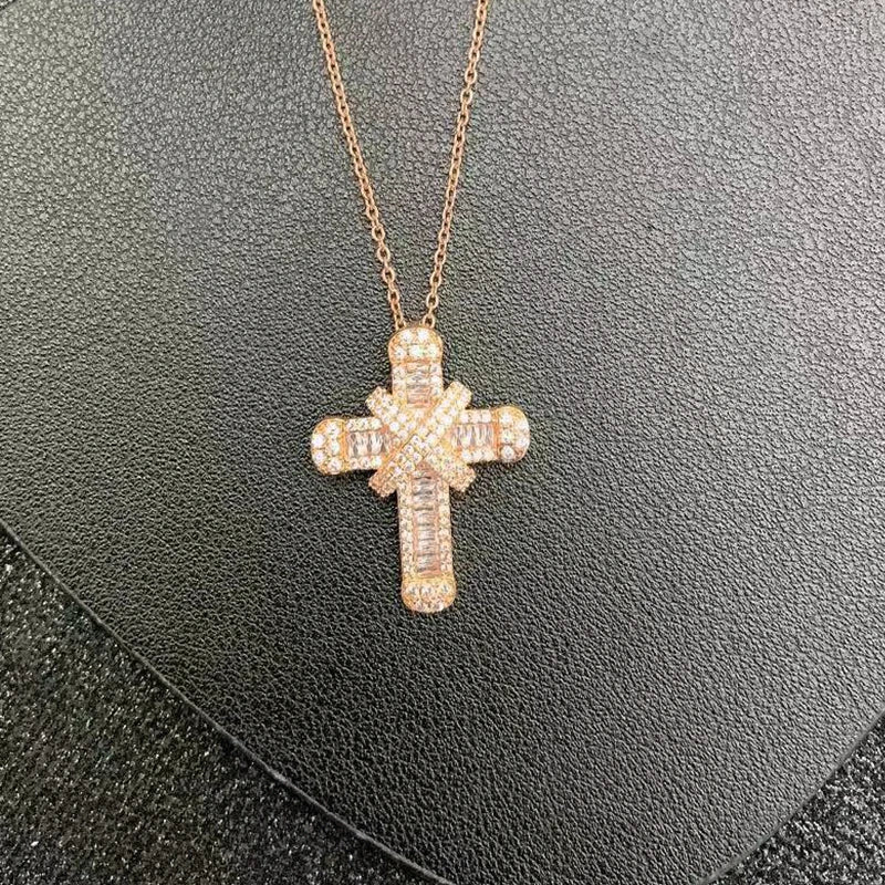 CZ Cross Necklace Silver Chain Hip Hop Men Women