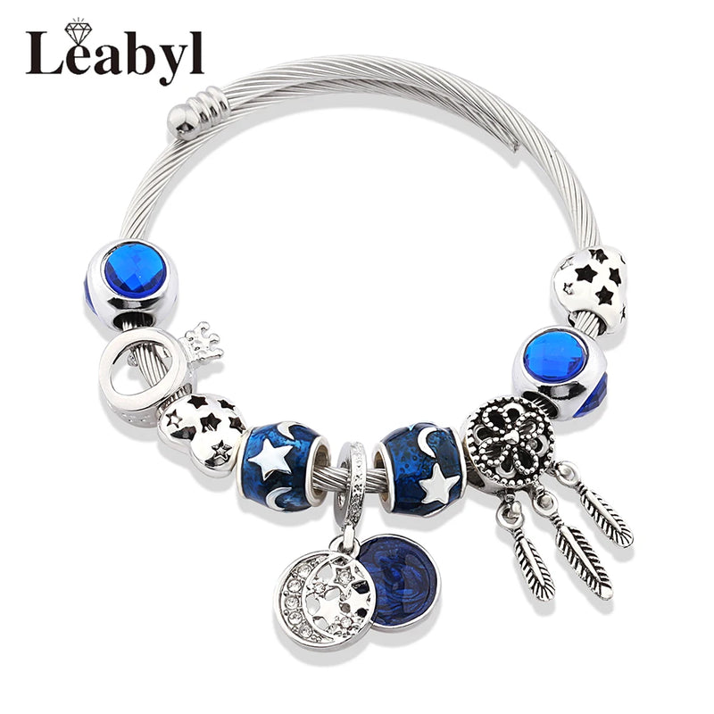 Dark Crystal Star Moon Charm Bracelet Heart Crown Dream Catcher Bangle