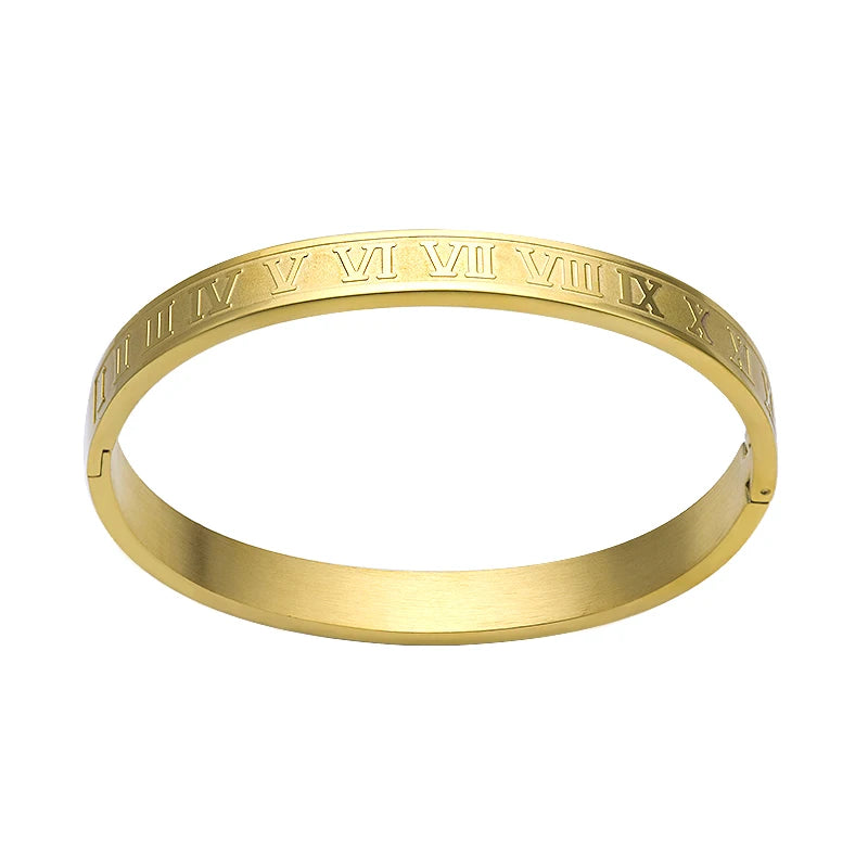 3 Color Hollow Roman Numeral Steel Bangle Wedding Party