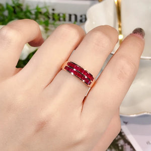 Double Layer Ruby Smooth Rings Women Banquet Silver Jewelry