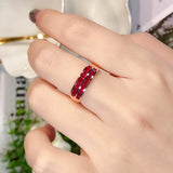 Double Layer Ruby Smooth Rings Women Banquet Silver Jewelry