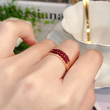 Double Layer Ruby Smooth Rings Women Banquet Silver Jewelry