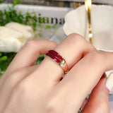 Double Layer Ruby Smooth Rings Women Banquet Silver Jewelry