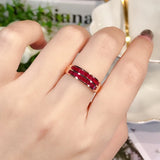 Double Layer Ruby Smooth Rings Women Banquet Silver Jewelry