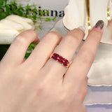 Double Layer Ruby Smooth Rings Women Banquet Silver Jewelry