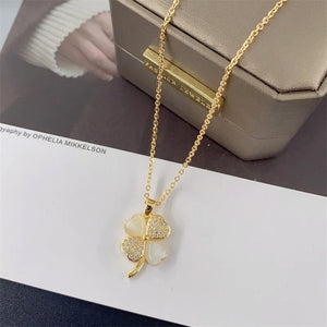 Elegant Leaf Necklace with Zircon Inlay for Women