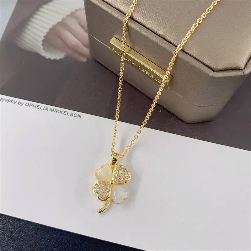Elegant Leaf Necklace with Zircon Inlay for Women
