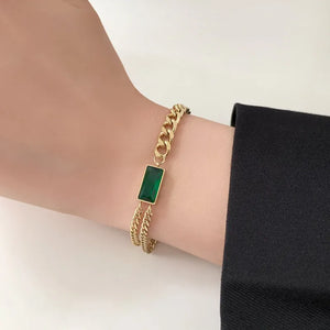 Green Zircon Titanium Steel Bracelet for Women