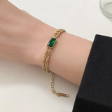 Green Zircon Titanium Steel Bracelet for Women